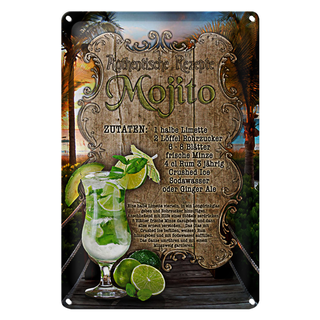 Blechschild Rezept 20x30cm Mojito Zutaten Limette Minze