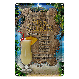 Blechschild Rezept 20x30cm Pina Colada Zutaten Rum Ananas