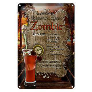 Blechschild Rezept 20x30cm Zombie Zutaten Rum Grenadine