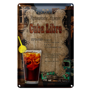 Blechschild Rezept 20x30cm Cuba Libre Zutaten Eiswürfel
