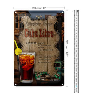 Blechschild Rezept 20x30cm Cuba Libre Zutaten Eiswürfel