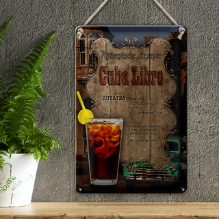 Blechschild Rezept 20x30cm Cuba Libre Zutaten Eiswürfel
