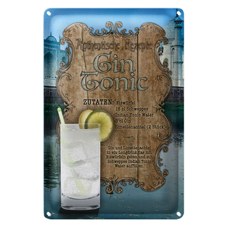 Blechschild Rezept 20x30cm Gin Tonic Zutaten Indian Tonic