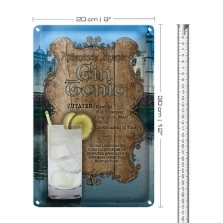 Blechschild Rezept 20x30cm Gin Tonic Zutaten Indian Tonic
