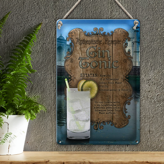 Blechschild Rezept 20x30cm Gin Tonic Zutaten Indian Tonic