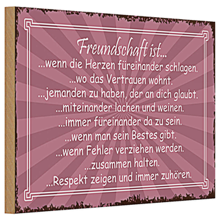 Holzschild Spruch 30x20cm Freundschaft ist wenn Herze