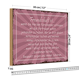 Holzschild Spruch 30x20cm Freundschaft ist wenn Herze