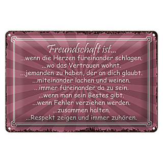 Blechschild Spruch 30x20cm Freundschaft ist wenn Herze