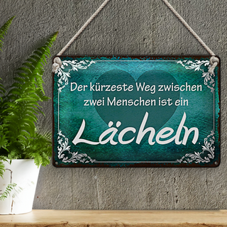 Blechschild Spruch 30x20cm der kürzeste Weg ist Lächeln