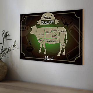Holzschild Fleisch 30x20cm Schnitte Rind exklusiv Menü