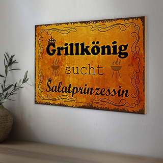 Holzschild Spruch 30x20cm Grillkönig Salatprinzessin