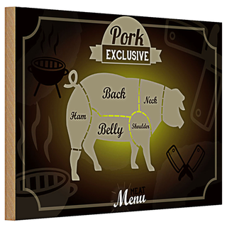 Holzschild Fleisch 30x20cm Schnitte Pork exklusive Menü