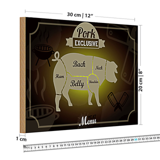 Holzschild Fleisch 30x20cm Schnitte Pork exklusive Menü