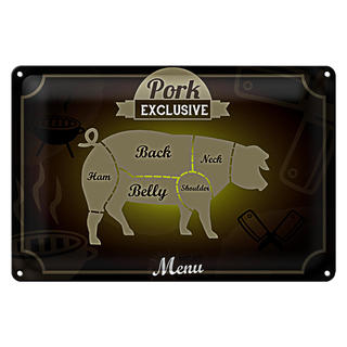 Blechschild Fleisch 30x20cm Schnitte Pork exklusive Menü