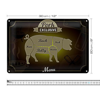 Blechschild Fleisch 30x20cm Schnitte Pork exklusive Menü