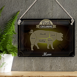 Blechschild Fleisch 30x20cm Schnitte Pork exklusive Menü