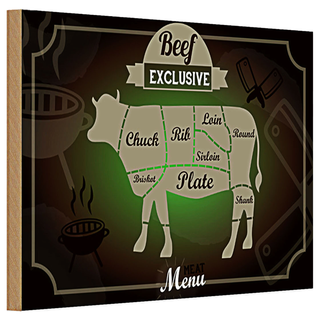 Holzschild Fleisch 30x20cm Schnitte Beef exklusive Menü