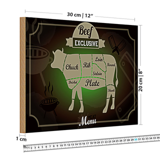 Holzschild Fleisch 30x20cm Schnitte Beef exklusive Menü