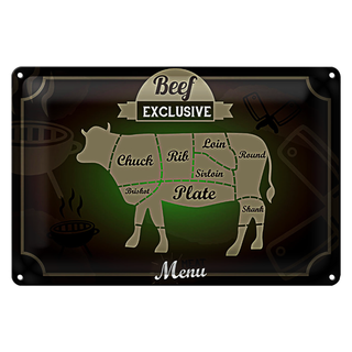 Blechschild Fleisch 30x20cm Schnitte Beef exklusive Menü
