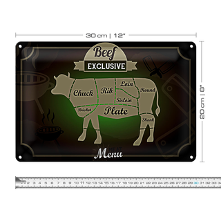 Blechschild Fleisch 30x20cm Schnitte Beef exklusive Menü