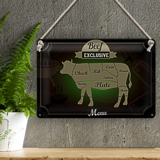 Blechschild Fleisch 30x20cm Schnitte Beef exklusive Menü