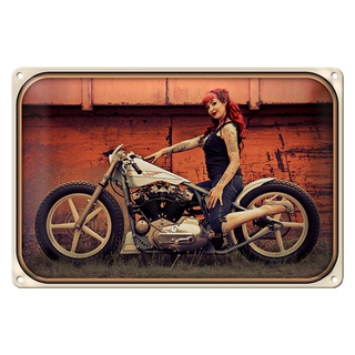 Blechschild Motorrad 30x20cm Biker Girl Frau Pin up