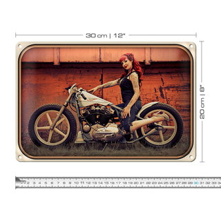 Blechschild Motorrad 30x20cm Biker Girl Frau Pin up