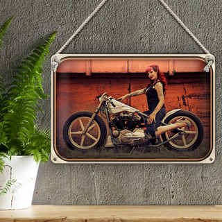 Blechschild Motorrad 30x20cm Biker Girl Frau Pin up