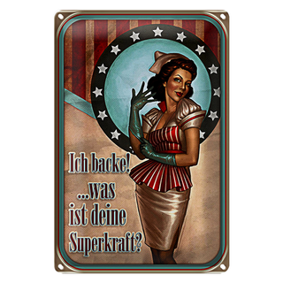 Blechschild Pinup 20x30cm ich backe was deine Superkraft