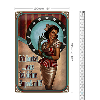 Blechschild Pinup 20x30cm ich backe was deine Superkraft