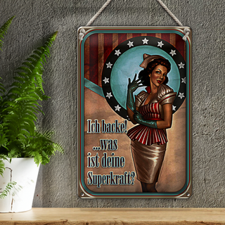 Blechschild Pinup 20x30cm ich backe was deine Superkraft