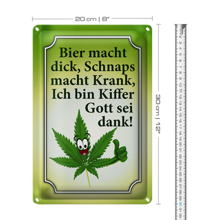 Blechschild Spruch 20x30cm Bier dick Schnaps krank Kiffer