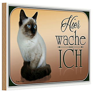 Holzschild Katze 30x20cm Birma Katze hier wache ich
