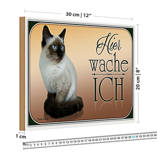 Holzschild Katze 30x20cm Birma Katze hier wache ich