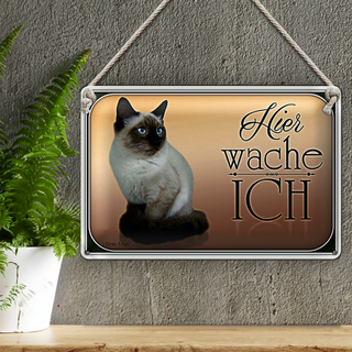Blechschild Katze 30x20cm Birma Katze hier wache ich