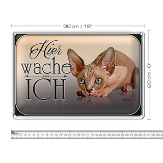 Blechschild Katze 30x20cm Sphynx hier wache ich