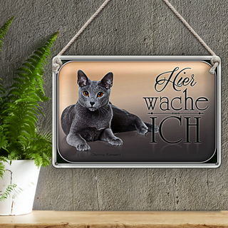 Blechschild Katze 30x20cm Chartreux hier wache ich