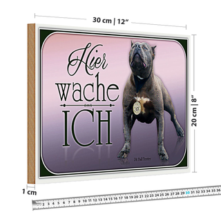 Holzschild Hund 30x20cm Pit Bull Terrier hier wache ich