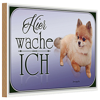 Holzschild Hund 30x20cm Zwergspitz hier wache ich