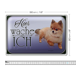 Blechschild Hund 30x20cm Zwergspitz hier wache ich