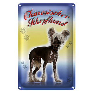 Blechschild Hund 20x30cm Chinesischer Schopfhund