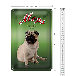 Blechschild Hund 20x30cm Mops Kaiserreich China