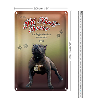 Blechschild Hund 20x30cm Pit Bull Terrier Amerika 1898