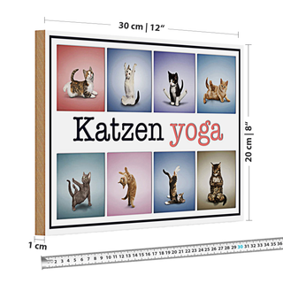 Holzschild Katze 30x20cm Katzen Yoga bunte Dekoration
