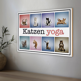 Holzschild Katze 30x20cm Katzen Yoga bunte Dekoration