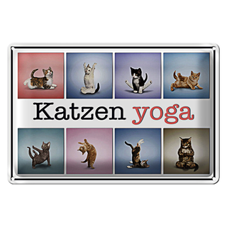 Blechschild Katze 30x20cm Katzen Yoga bunte Dekoration