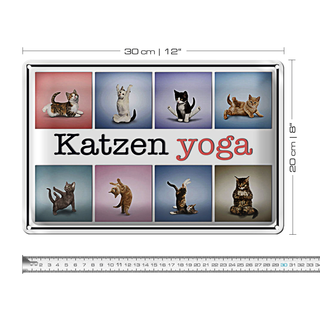 Blechschild Katze 30x20cm Katzen Yoga bunte Dekoration