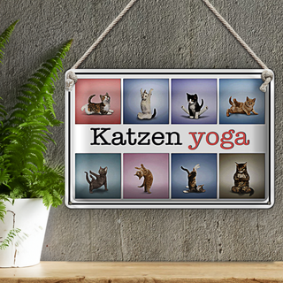 Blechschild Katze 30x20cm Katzen Yoga bunte Dekoration