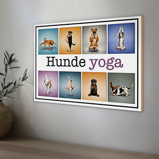 Holzschild 30x20cm Hunde Yoga bunte Dekoration