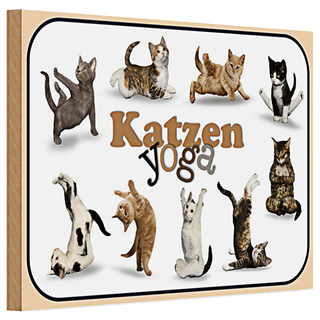 Holzschild Katze 30x20cm Katzen Yoga Wanddeko Dekoration